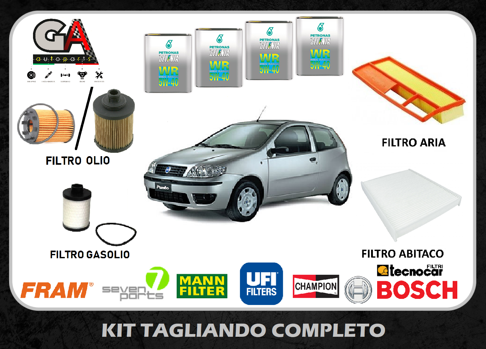 Kit Tagliando Fiat Punto 1.3 Multijet Filtro Olio + Selenia 5W40 (IMP.  PURFLUX)