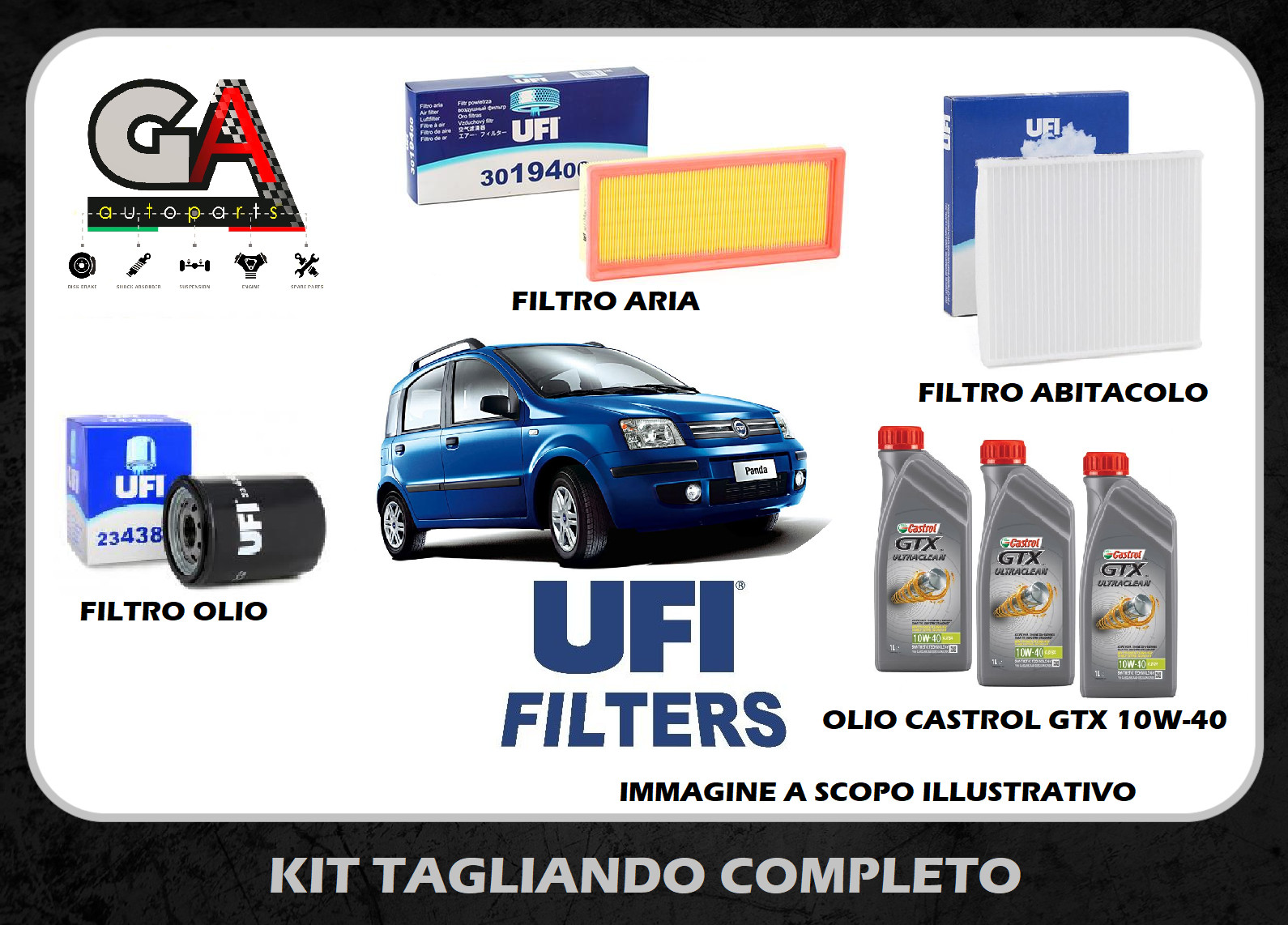 Kit tagliando Fiat Panda 2 169 1.2 benzina filtri UFI + 3l Castrol GTX  10w40 - Ricambi Auto GAutopartsProdotto