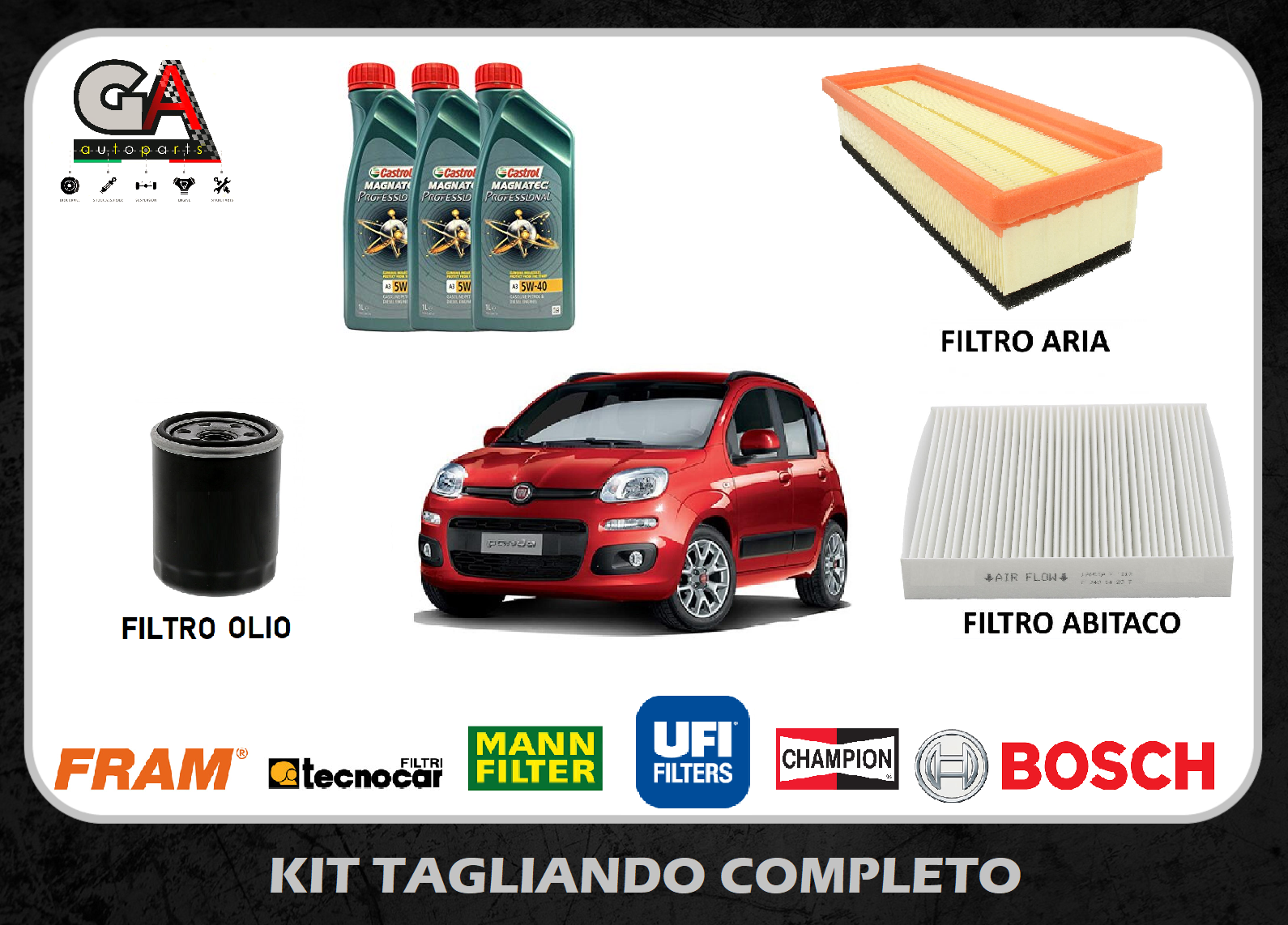 Kit tagliando Fiat Panda 1.2 51KW 69CV (312, 319) dal 02/2012 Castrol  Magnatec - Ricambi Auto GAutopartsProdotto