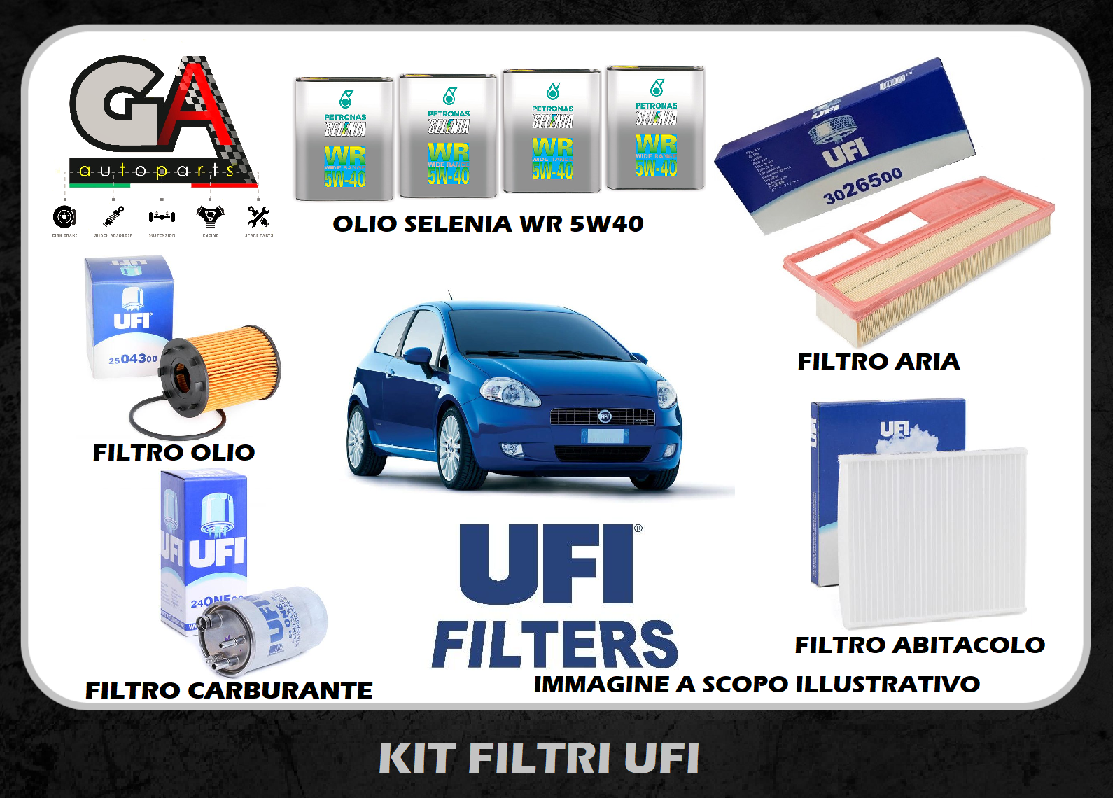 Kit tagliando Grande Punto 1.3 multijet 75cv filtri UFI 4 litri
