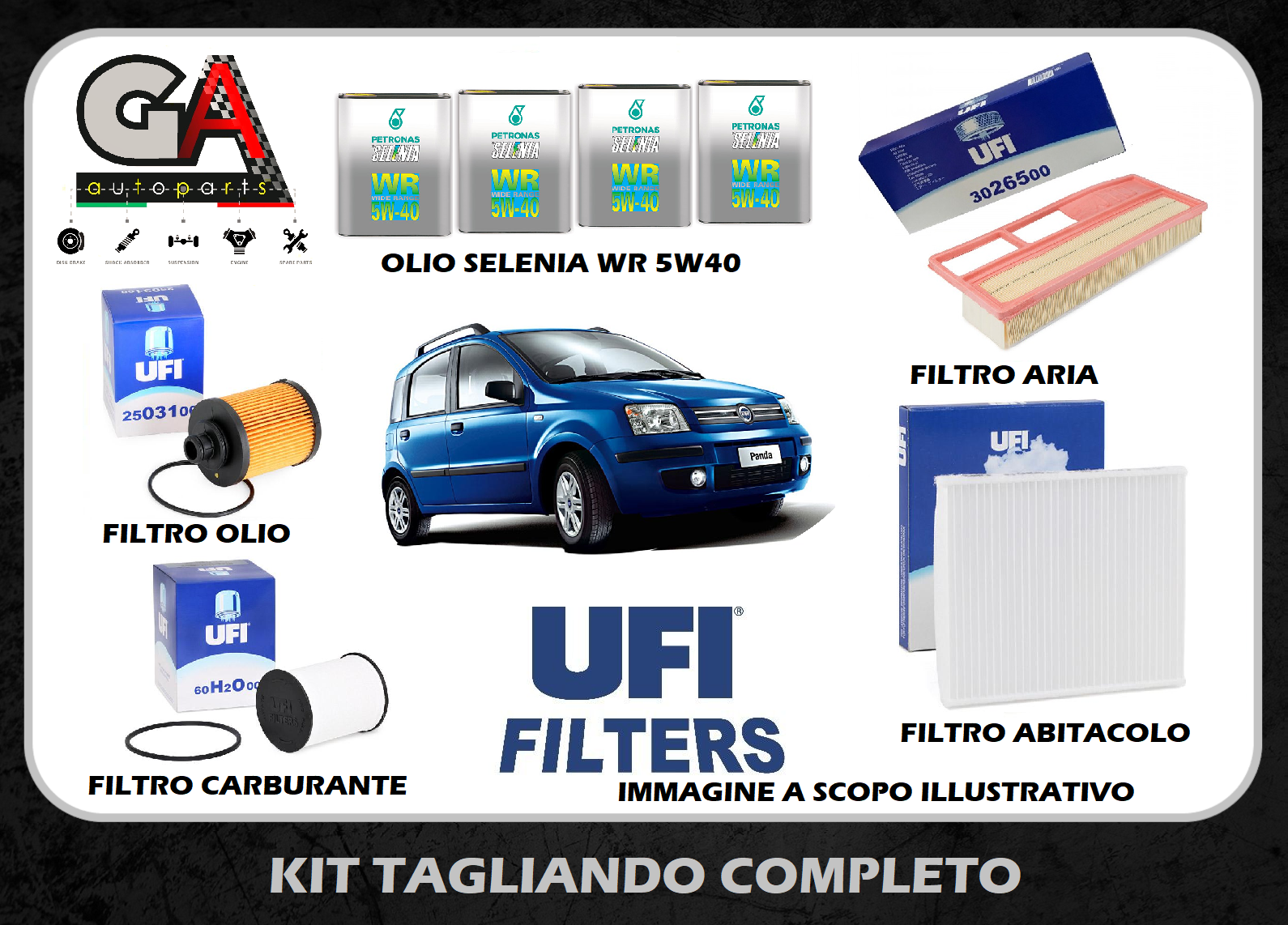 Kit tagliando Fiat Panda 169 1.3 JTD Mjet 51 55KW EURO4 UFI 4l selenia WR  5W40 - Ricambi Auto GAutopartsProdotto