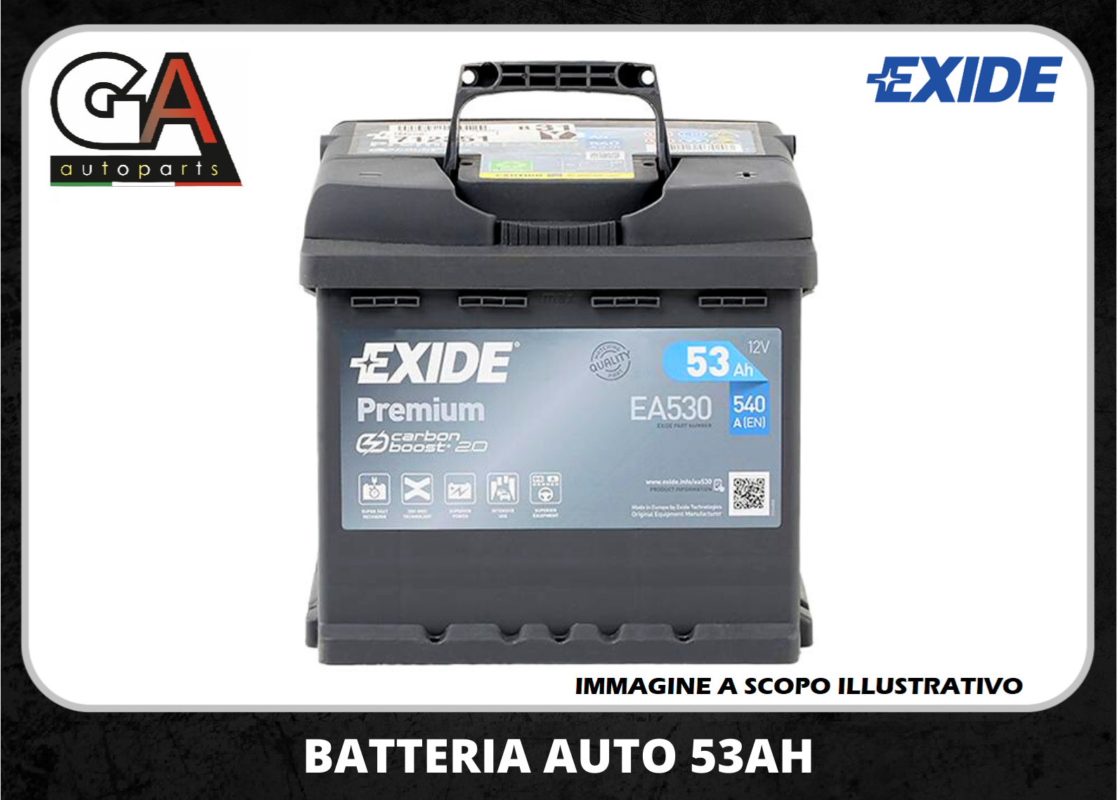 54AH FIAMM VARTA BATTERIA PER AUTO EXIDE 12V 53 AH DX 540A EA530 = 52 AH BOSCH VARTA 