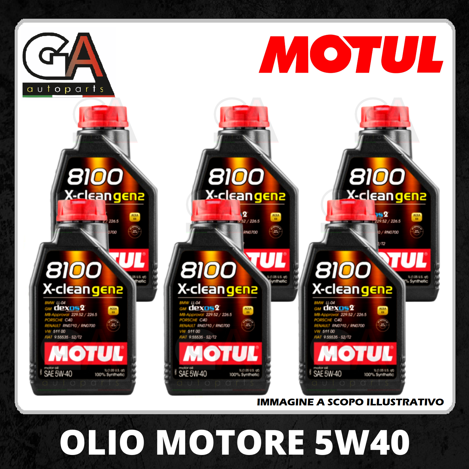 6 Lt Olio Motul 8100 X-Clean GEN 2 5w40 100% sintetico ACEA C3 API SN/CF  FIAT - Ricambi Auto GAutopartsProdotto
